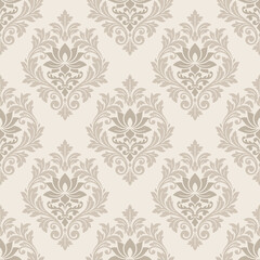 Elegant Beige Floral Damask Seamless Pattern Vector, Elegant Beige Floral Damask Design for Luxury Wallpaper, Textile and Interior Decor, Classic Beige Floral Damask Seamless Background