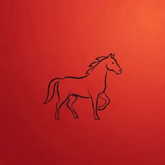 Fototapeta premium Dynamic horse silhouette on vibrant red gradient background