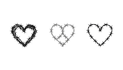 Three heart shapes in black and white