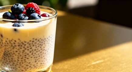 Homemade Chia Seed Pudding Topped with Mixed Berries