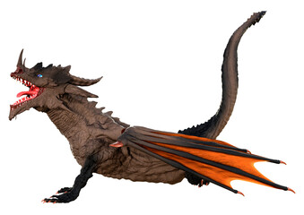 3D Rendering Fairy Tale Dragon on White