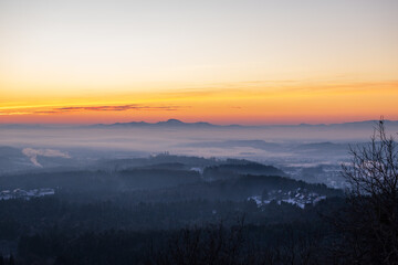 View over the small town Stainz with its castle in Styria, Austria in the early morning hours