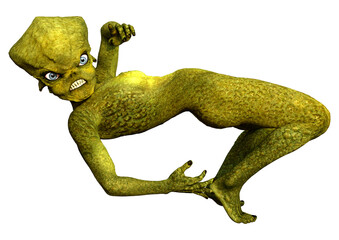 3D Rendering Green Alien on White