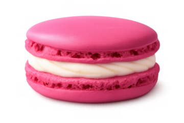Pink macaron with cream filling, a delicious french almond meringue cookie dessert, sweet pastry treat