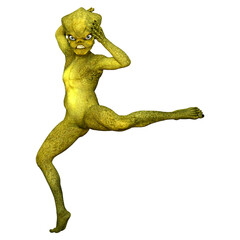 3D Rendering Green Alien on White