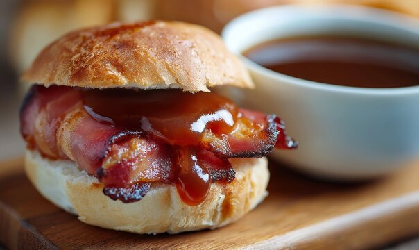 Crispy bacon roll with brown sauce