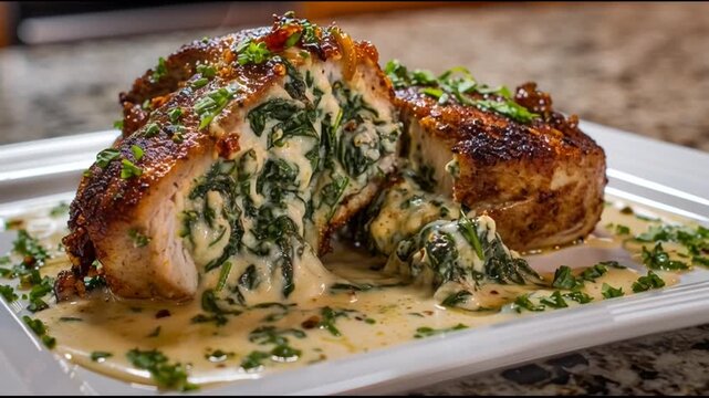 Cheesy Spinach Stuffed Pork Chops