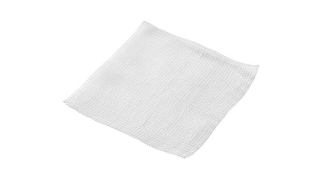 Single white gauze pad with textured surface isolated on black background medical sterile