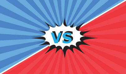 Versus  comic style Background &ndash; Blue vs Red Comic Split with Radial Burst for Epic Battle and Competition Graphics, vector versus Sunburst Illustration.