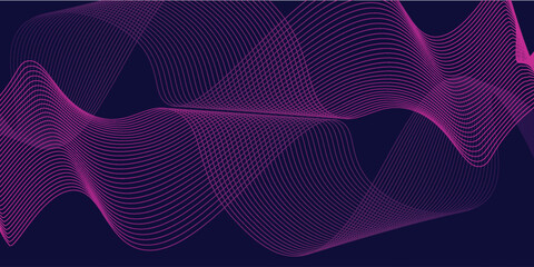 Abstract glowing wave lines on dark blue background. Dynamic wave pattern. Modern flowing wavy lines. Futuristic technology concept. Suit for banner, poster, cover, brochure, flyer, website