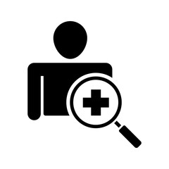 user profile with magnifying glass and medical cross symbol, illustration of medical diagnosis icon vector