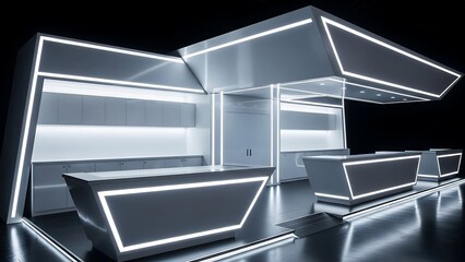 Futuristic Modern Exhibition Stand with Neon Lighting.