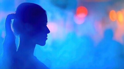 Woman in silhouette with blue lighting at an evening event
