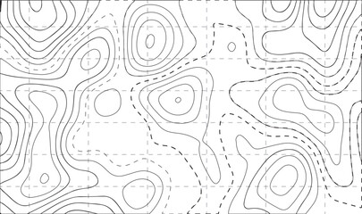 Dashed Topographic Contour Lines Pattern Background &ndash; Minimalist Abstract Terrain Map Texture in Gray, Line topography map contour background.