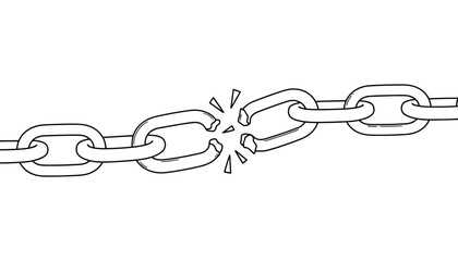 A broken chain link on a metal chain with a fractured point