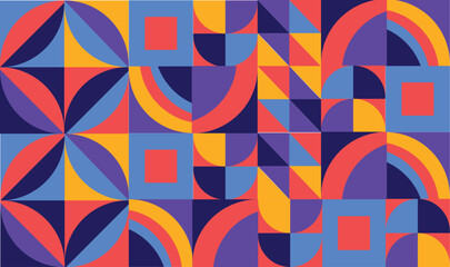 Vibrant Retro Geometric Pattern Background &ndash; Bold Red Orange Purple Blue Abstract Shapes for Modern Graphic Designs, geometric pattern, abstract geometric.