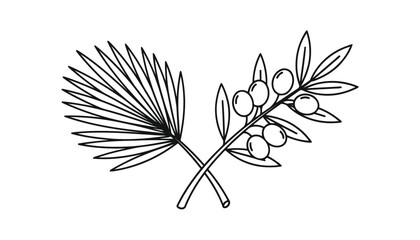 A black and white line drawing of a pine branch with needles and cones