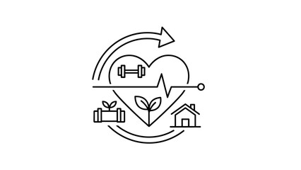 Fototapeta premium Healthy Lifestyle Icons: Heart, Fitness, Plants, Home, ECG