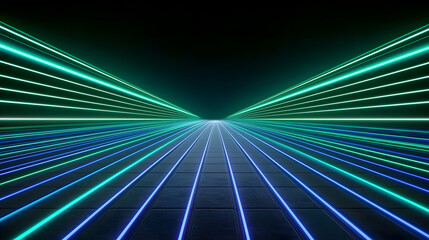 Futuristic neon lines create mesmerizing perspective dark space, evoking sense of depth
