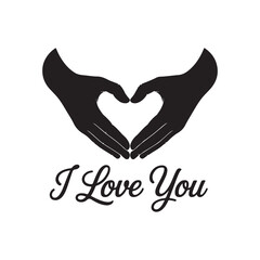 Hands Forming Heart Shape with I Love You Calligraphy &ndash; Minimal Black and White Vector
