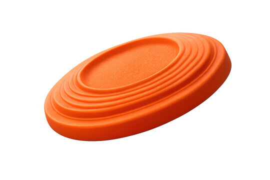 Orange clay pigeon target spinning for skeet shooting or trap practice on a transparent background