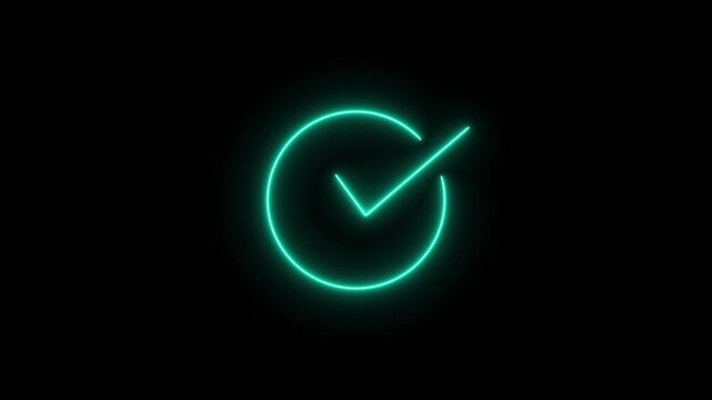Neon check mark icon animation,  box neon icon sign animation,Check mark sign icon animation on black background, check mark 4k video footage.