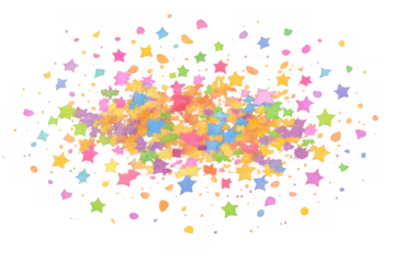 Colorful star shaped confetti exploding, celebrating party new year carnival event, vibrant joy flying background