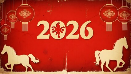 Chinese new year 2026 celebration with horses and lanterns