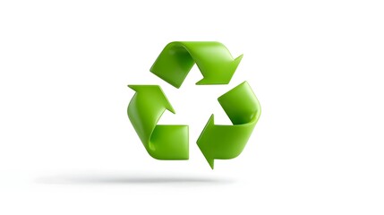 Obraz premium Vibrant 3D rendered green recycling symbol on a clean white background representing ecological conservation resource reuse and a commitment to sustainability