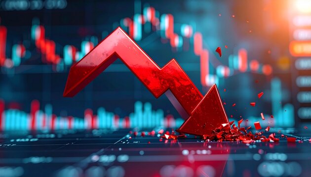 Market Downturn: A striking image of a red arrow plunging downward against a backdrop of financial charts, symbolizing a downturn. This captures the financial fragility.