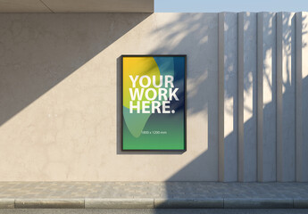 Vertical Poster Mockup in metal frame on the wall