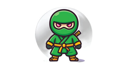 Obraz premium Cartoon Green Ninja Character with Determined Expression and Katana.