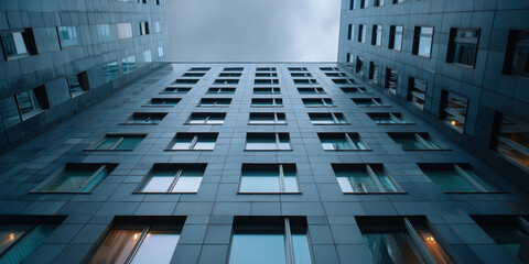 Modern office building low angle wide shot glass facade urban architecture modern office