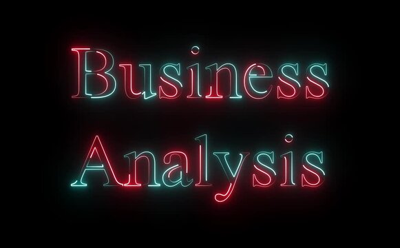 Glowing neon business analysis icon with charts, data lines, and text elements, symbolizing insights, performance tracking, decision making, and strategic evaluation in modern interfaces designs.
