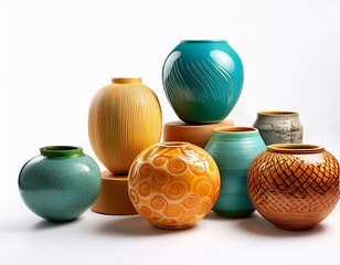 colorful home decor objects isolated on white background for creative projects