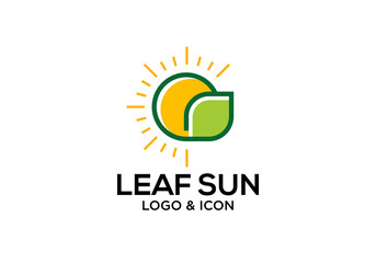 simple sun and leaf logo icon design vector