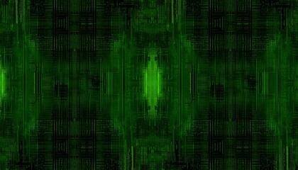 Dark green abstract digital background showing streaming matrix code and complex cryptic data pathways visualization