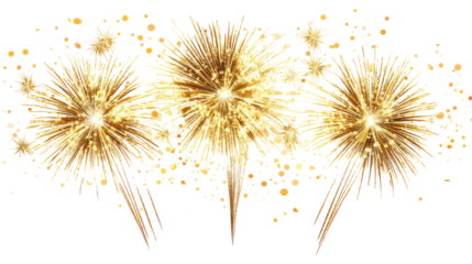 High quality image of golden fireworks with glittering sparks on transparent background