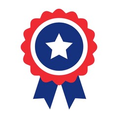 Red, white, and blue ribbon medal with a star in the center, signifying award, achievement, and recognition.