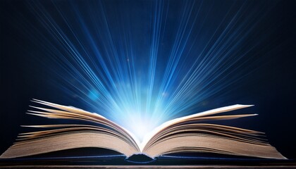 open book with glowing light emerging from pages symbolizing imagination inspiration and knowledge