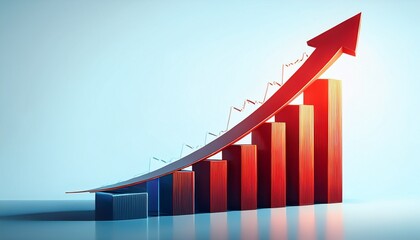 3d bar chart with red upward trend arrow n business growth
