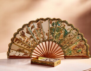 elegant decorative fan and ornate jewelry box with floral design