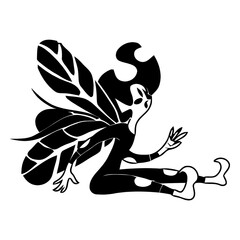 Abstract Fantasy Creature Silhouette, Surreal Organic Shape Graphic Illustration in Black and White