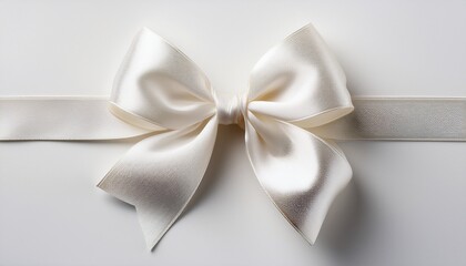 a pristine white satin ribbon tied into a delicate bow centered against a plain white background