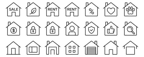 Set of modern house icons for real estate and property concepts