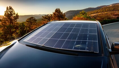 a close up view of a modern car s solar panel roof showcasing innovation in renewable energy and transportation