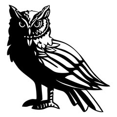 Artistic black and white owl silhouette with intricate decorative patterns, wisdom and nature symbol