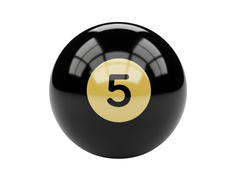 Black pool ball with number 5 on a gold circle isolated on transparent background