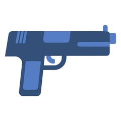 Flat vector illustration of a modern semi-automatic handgun in shades of blue, firearm icon on white