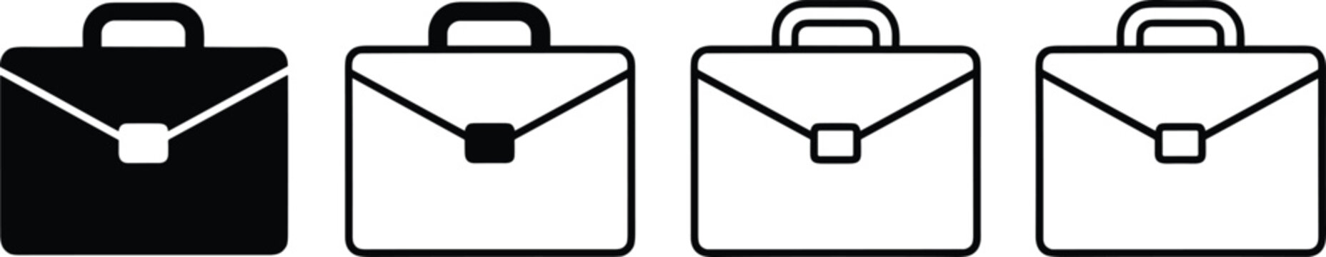 Professional briefcase icon set featuring business attach&eacute; case symbols in solid and linear styles for corporate office branding.